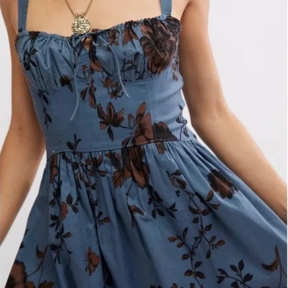 FREE PEOPLE Laters Baby Midi Dress Floral Blue Women’s NWT - Size XLarge - Picture 2 of 12